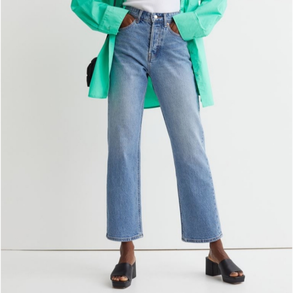 H&M Straight High Ankle Jeans in 'Light Denim Blue', Size 6